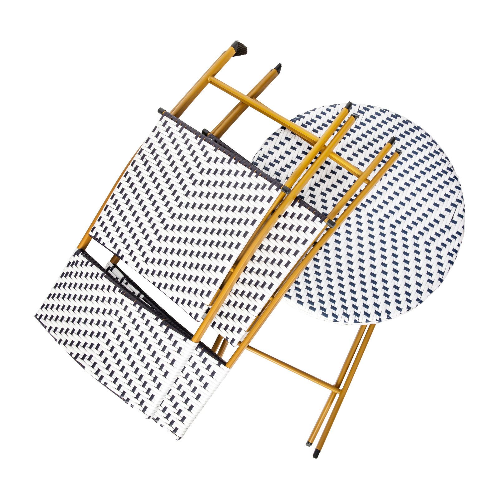 Three Piece Folding French Bistro Set in PE Rattan with Metal Frames for Indoor and Outdoor Use