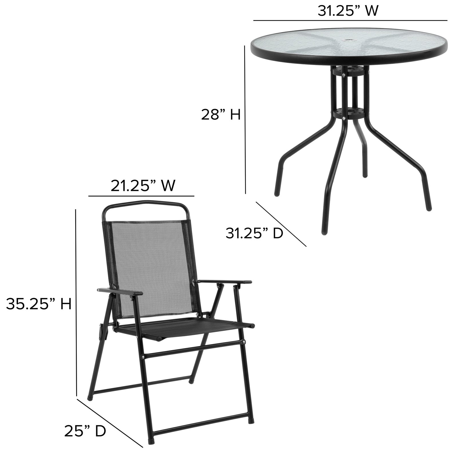 6 Piece Patio Garden Set with Table, Umbrella and 4 Folding Chairs