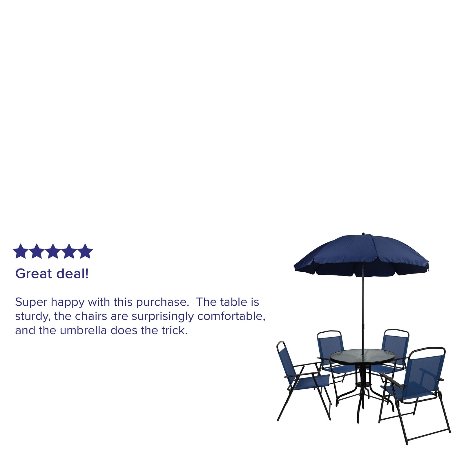6 Piece Patio Garden Set with Table, Umbrella and 4 Folding Chairs