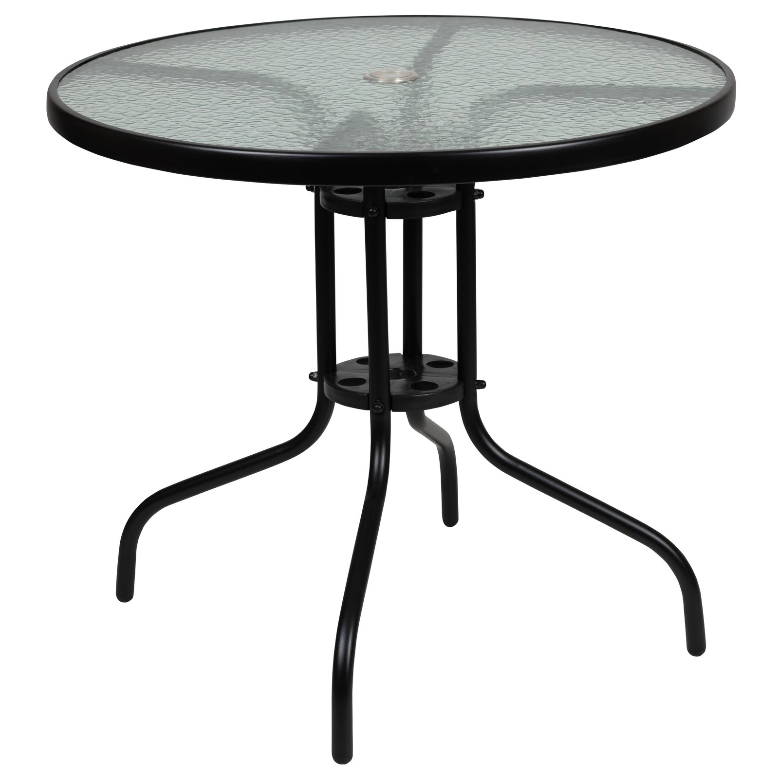 6 Piece Patio Garden Set with Table, Umbrella and 4 Folding Chairs