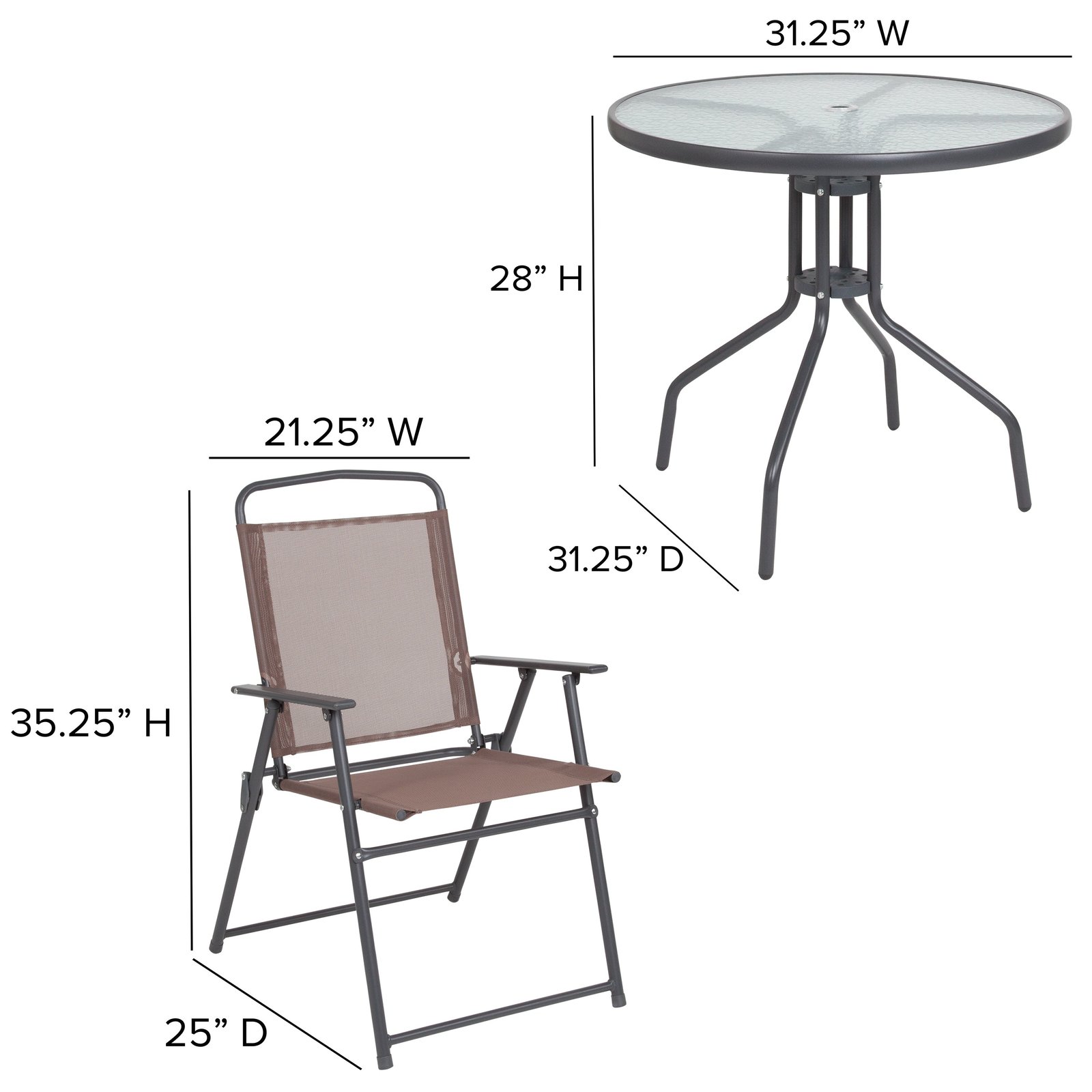 6 Piece Patio Garden Set with Table, Umbrella and 4 Folding Chairs
