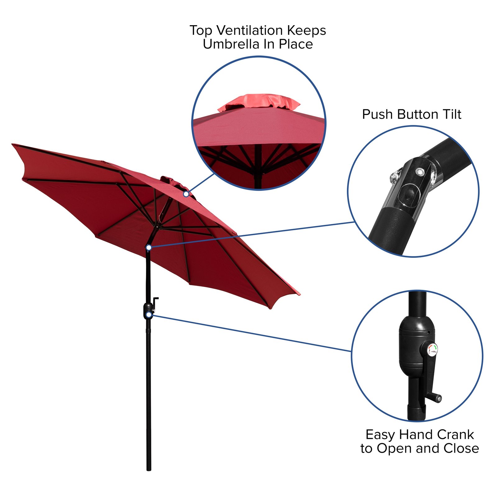 9' Outdoor Patio Umbrella-Crank & Tilt Function - 1.5" Diameter Steel Pole