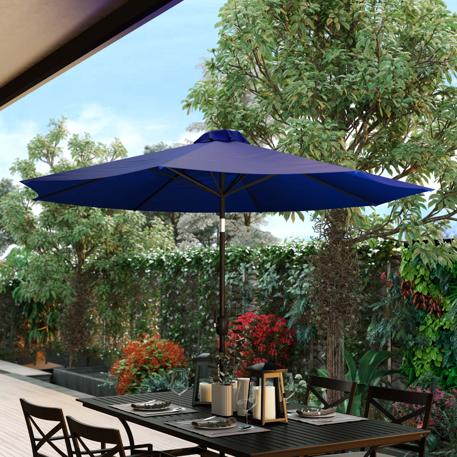 9' Outdoor Patio Umbrella-Crank & Tilt Function - 1.5" Diameter Steel Pole