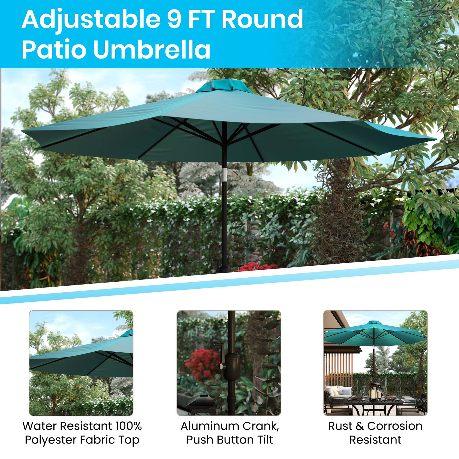 9' Outdoor Patio Umbrella-Crank & Tilt Function - 1.5" Diameter Steel Pole