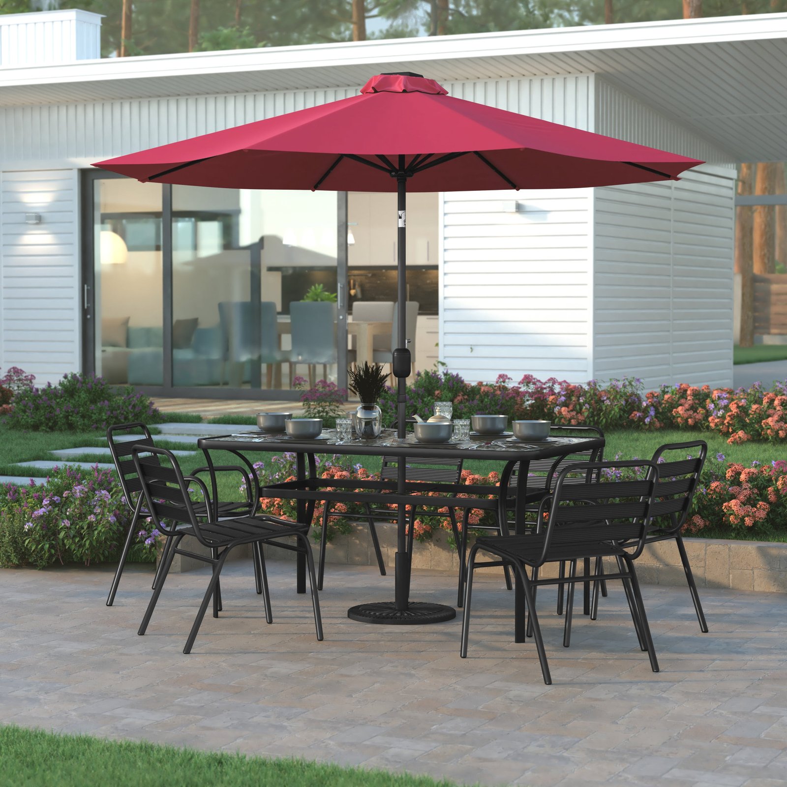 9 FT Patio Umbrella with Solar LED Lights and Crank and Tilt Functions