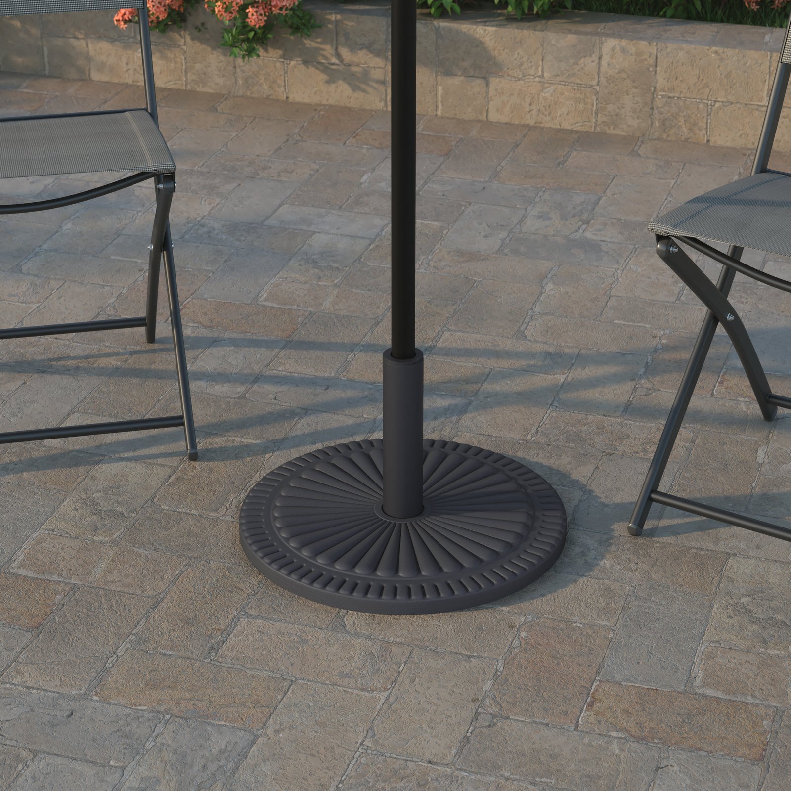 19.25" Diameter Universal Sunburst Pattern Cement Patio Umbrella Base with Weatherproof Plastic Polymer Coating