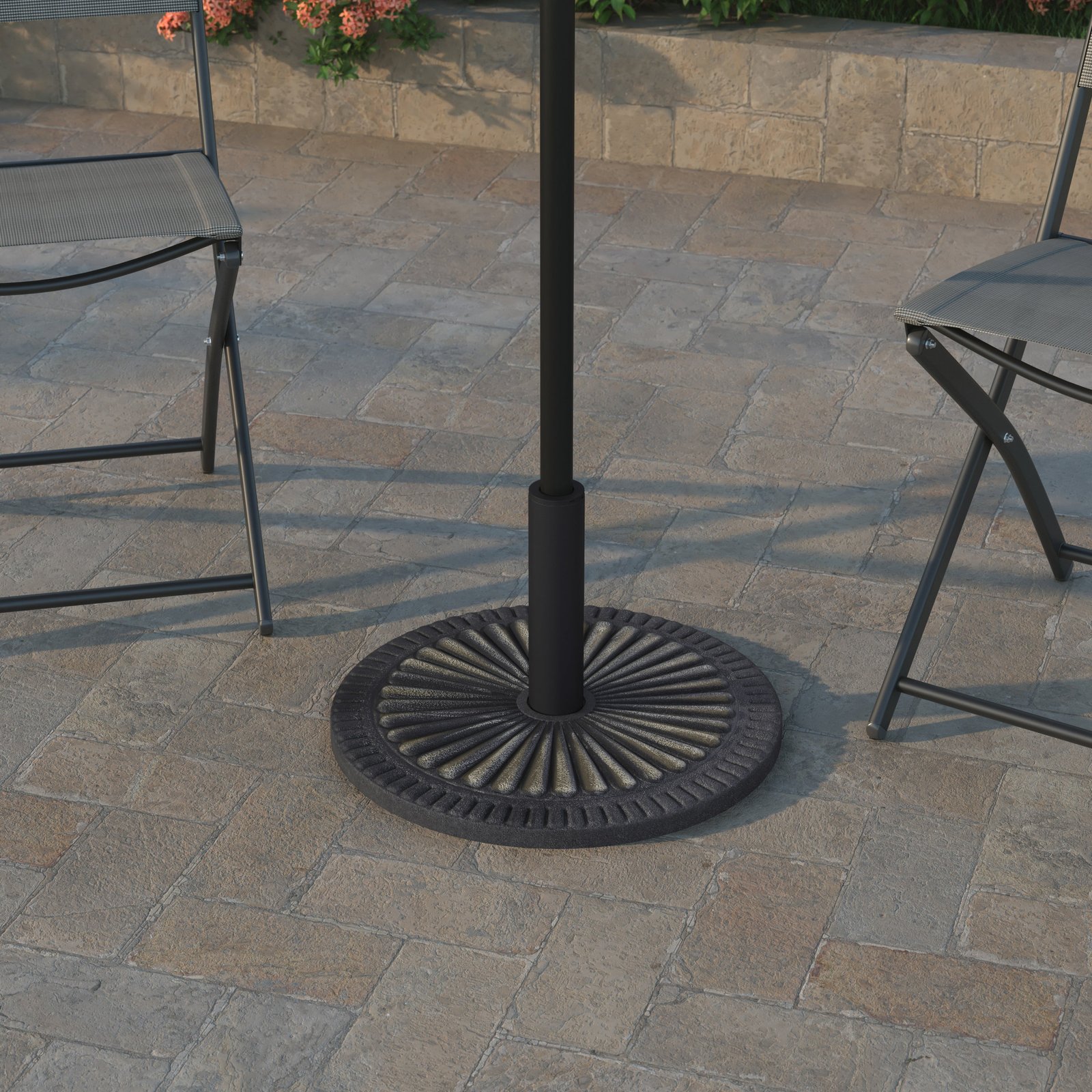 19.25" Diameter Universal Sunburst Pattern Cement Patio Umbrella Base with Weatherproof Plastic Polymer Coating