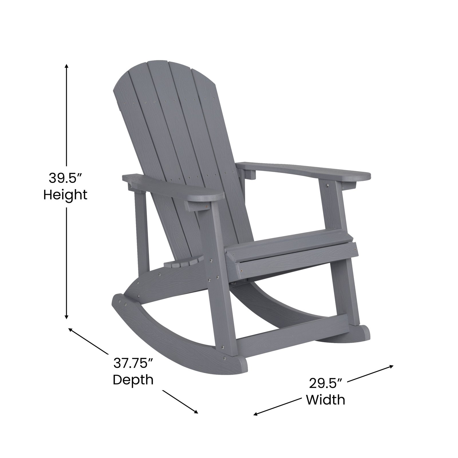 Classic All-Weather Poly Resin Rocking Adirondack Chair with Stainless Steel Hardware for Year Round Use
