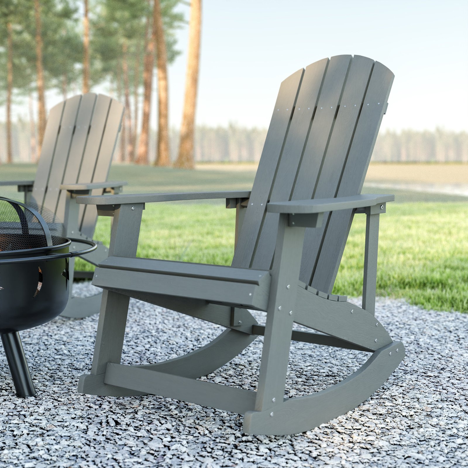 Classic All-Weather Poly Resin Rocking Adirondack Chair with Stainless Steel Hardware for Year Round Use