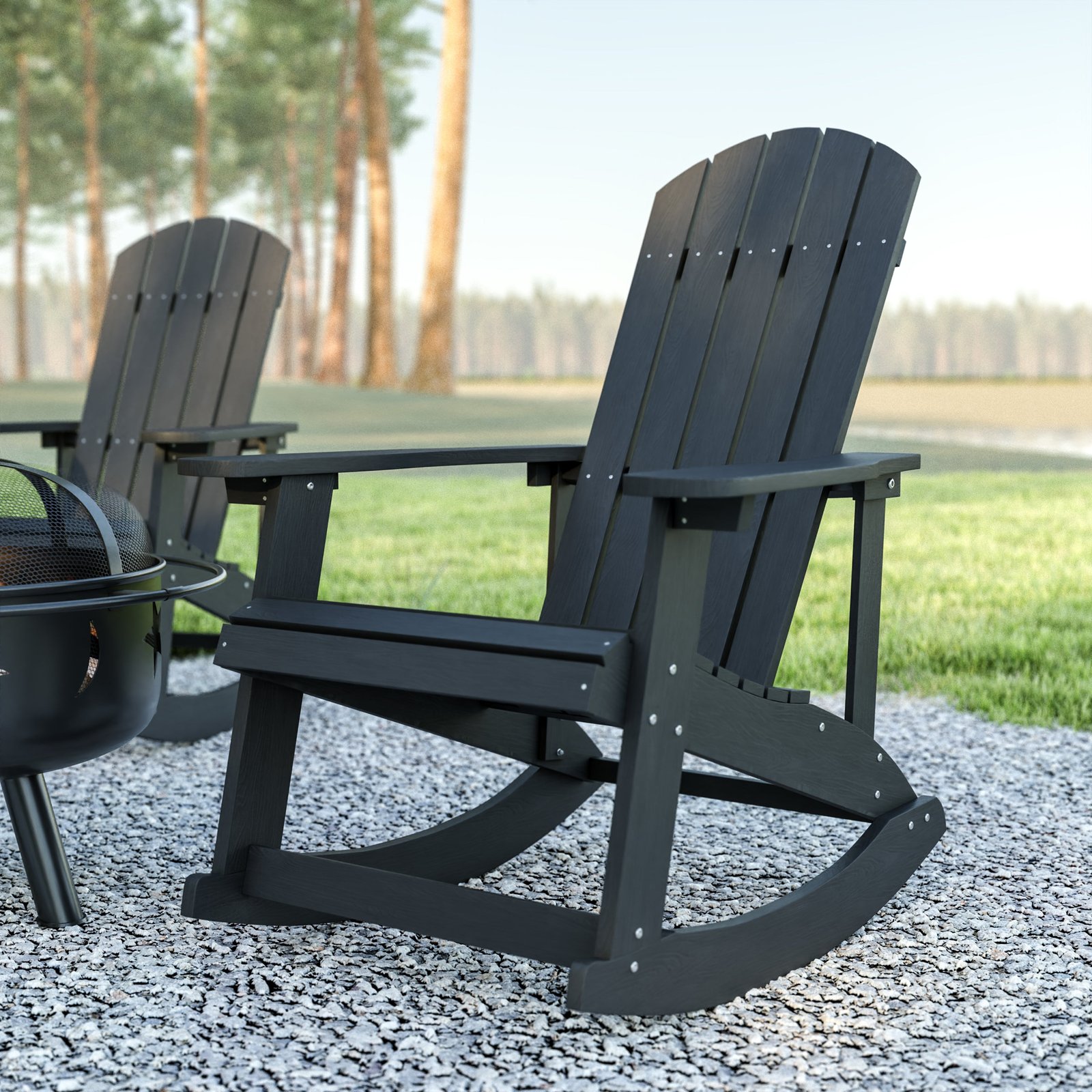 Classic All-Weather Poly Resin Rocking Adirondack Chair with Stainless Steel Hardware for Year Round Use