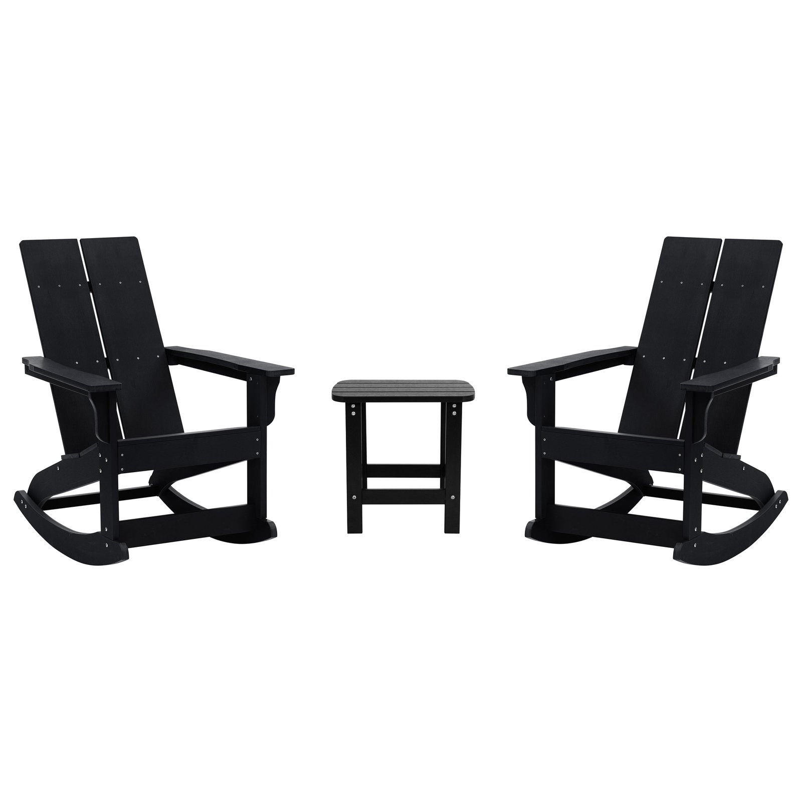 Set of 2 Harmon Modern All-Weather Poly Resin Adirondack Rocking Chairs with Side Table for Outdoor Use