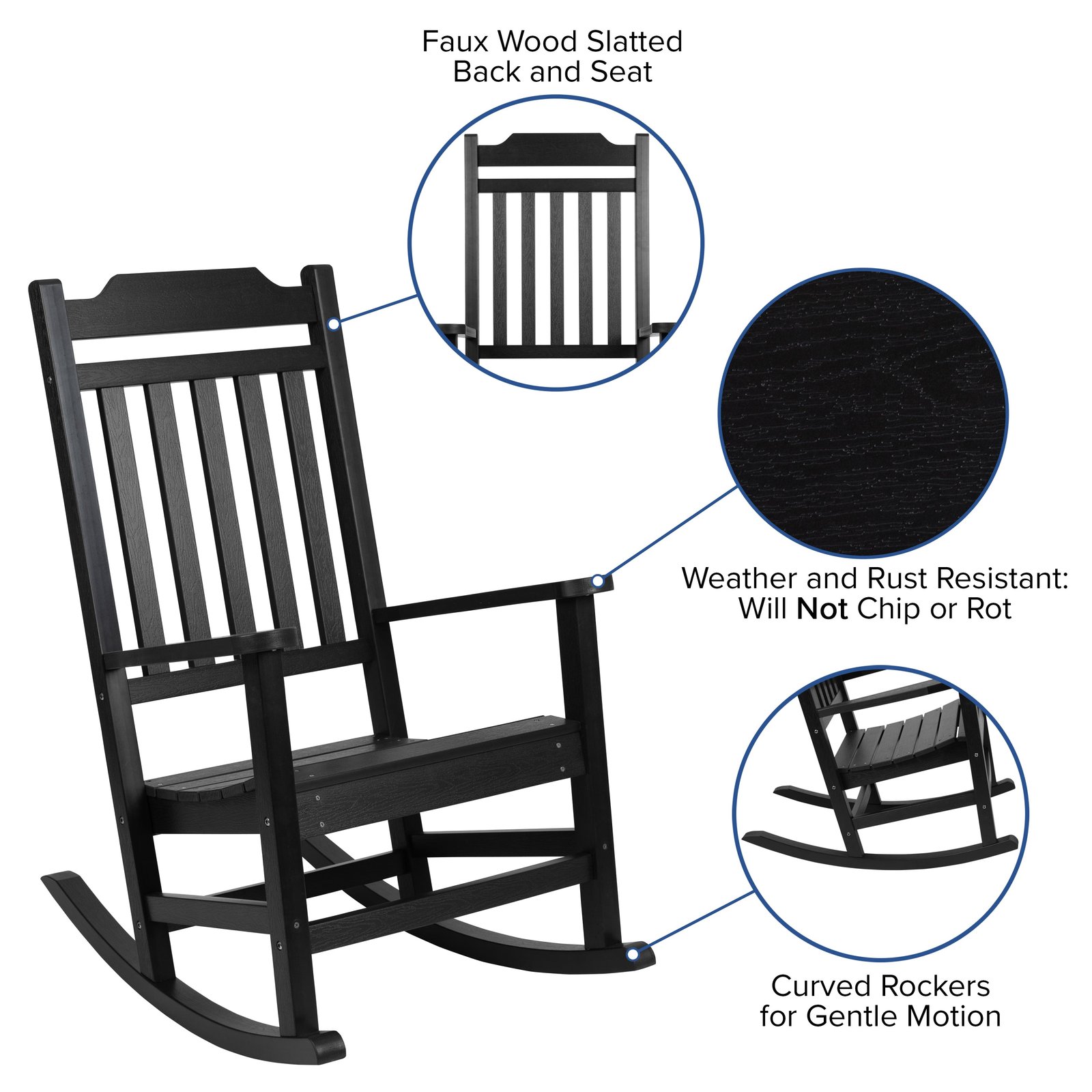 All-Weather Poly Resin Wood Rocking Chair - Patio and Backyard Furniture