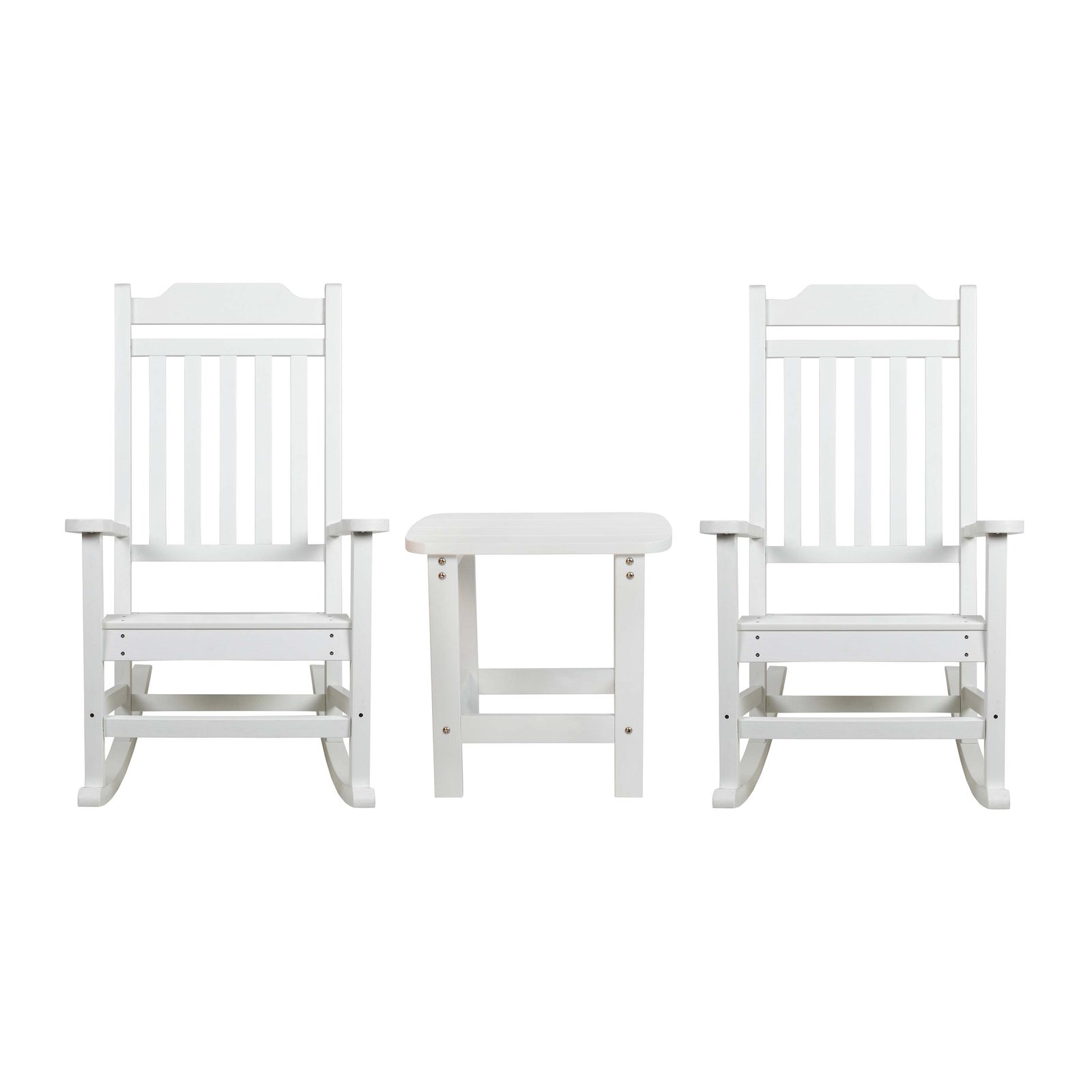 Set of 2 Indoor/Outdoor Poly Resin Rocking Chairs with Side Table