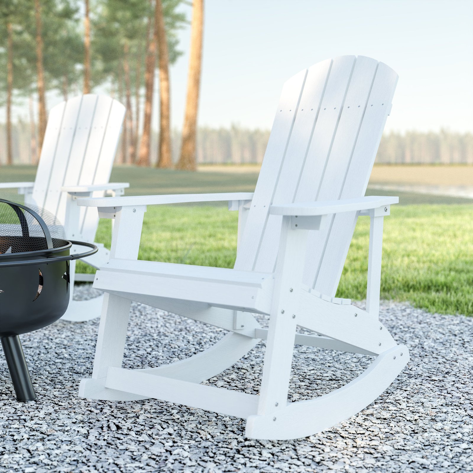 Set of 2 Modern All-Weather Poly Resin Adirondack Rocking Chairs for Indoor/Outdoor Use