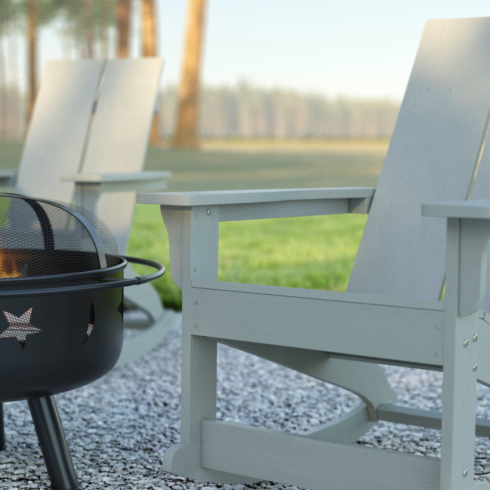 Set of 2 Modern All-Weather Poly Resin Adirondack Rocking Chairs for Indoor/Outdoor Use