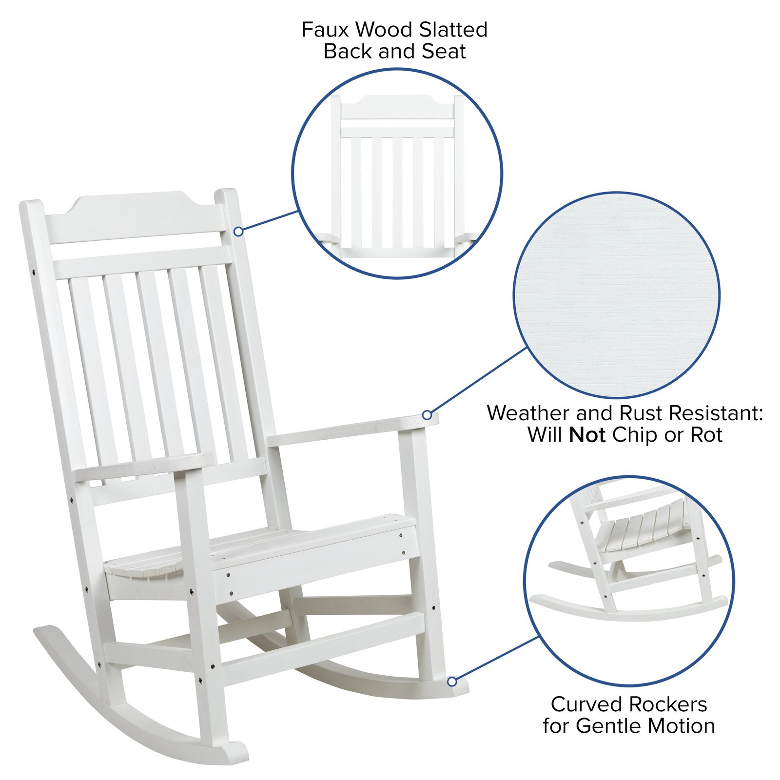 All-Weather Poly Resin Wood Rocking Chair - Patio and Backyard Furniture