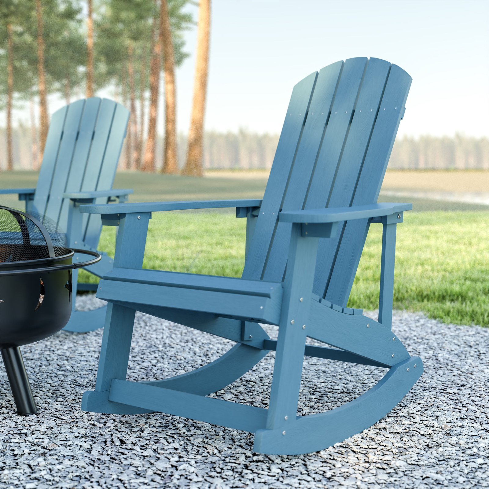 Classic All-Weather Poly Resin Rocking Adirondack Chair with Stainless Steel Hardware for Year Round Use