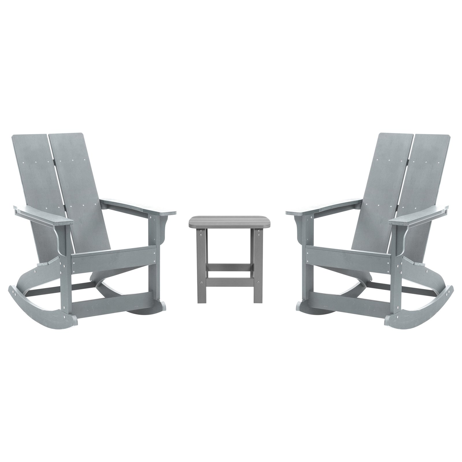 Set of 2 Harmon Modern All-Weather Poly Resin Adirondack Rocking Chairs with Side Table for Outdoor Use