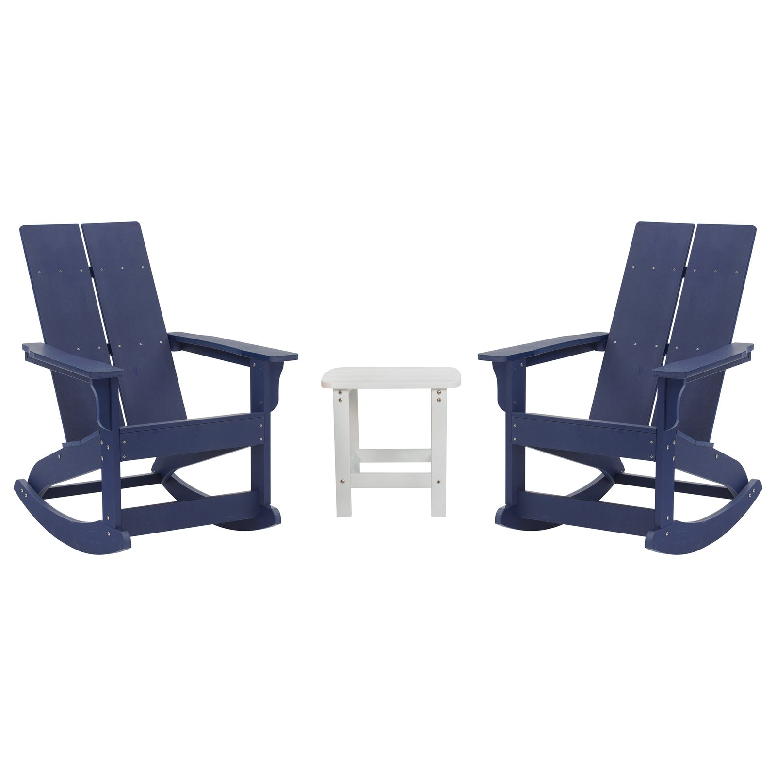 Set of 2 Harmon Modern All-Weather Poly Resin Adirondack Rocking Chairs with Side Table for Outdoor Use