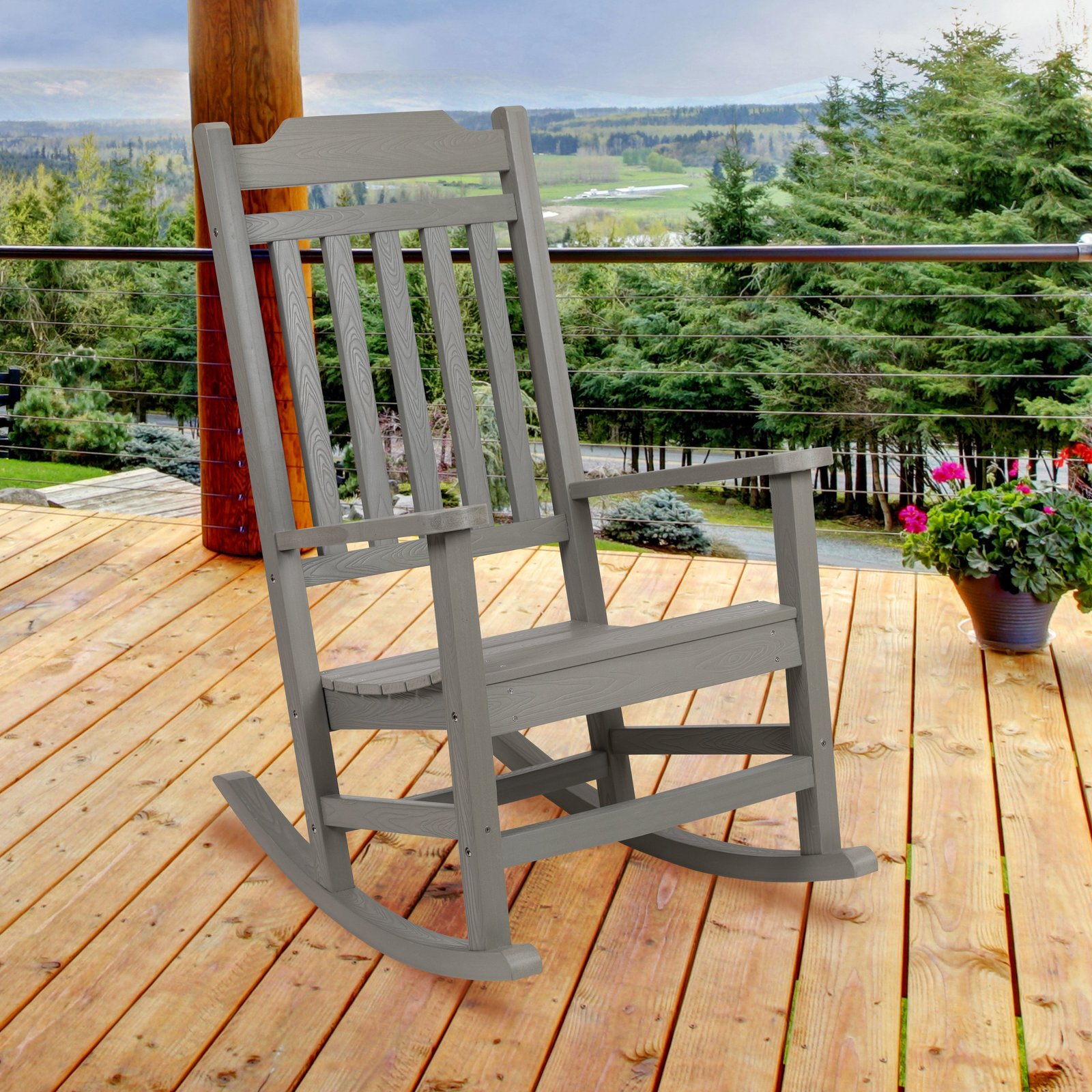 All-Weather Poly Resin Wood Rocking Chair - Patio and Backyard Furniture
