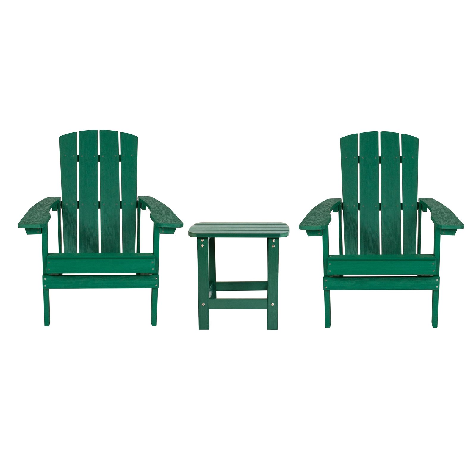 Three Piece Hammond Adirondack Style Conversation Set with Two Chairs and Matching Side Table for Indoor and Outdoor Use