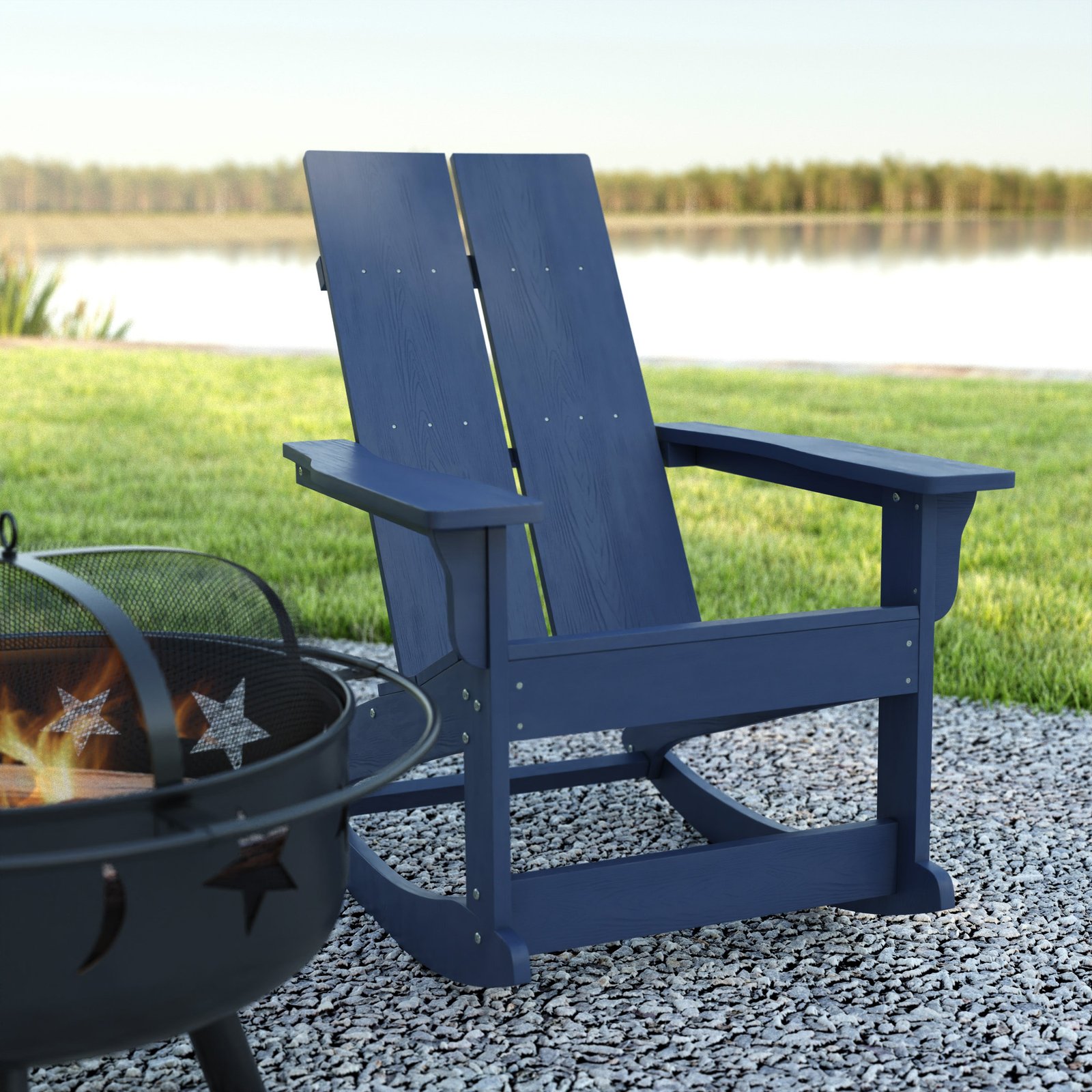 Modern All-Weather Poly Resin Adirondack Rocking Chair for Indoor/Outdoor Use