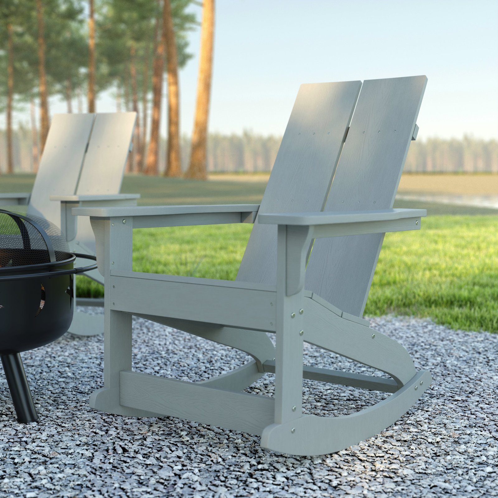 Modern All-Weather Poly Resin Adirondack Rocking Chair for Indoor/Outdoor Use