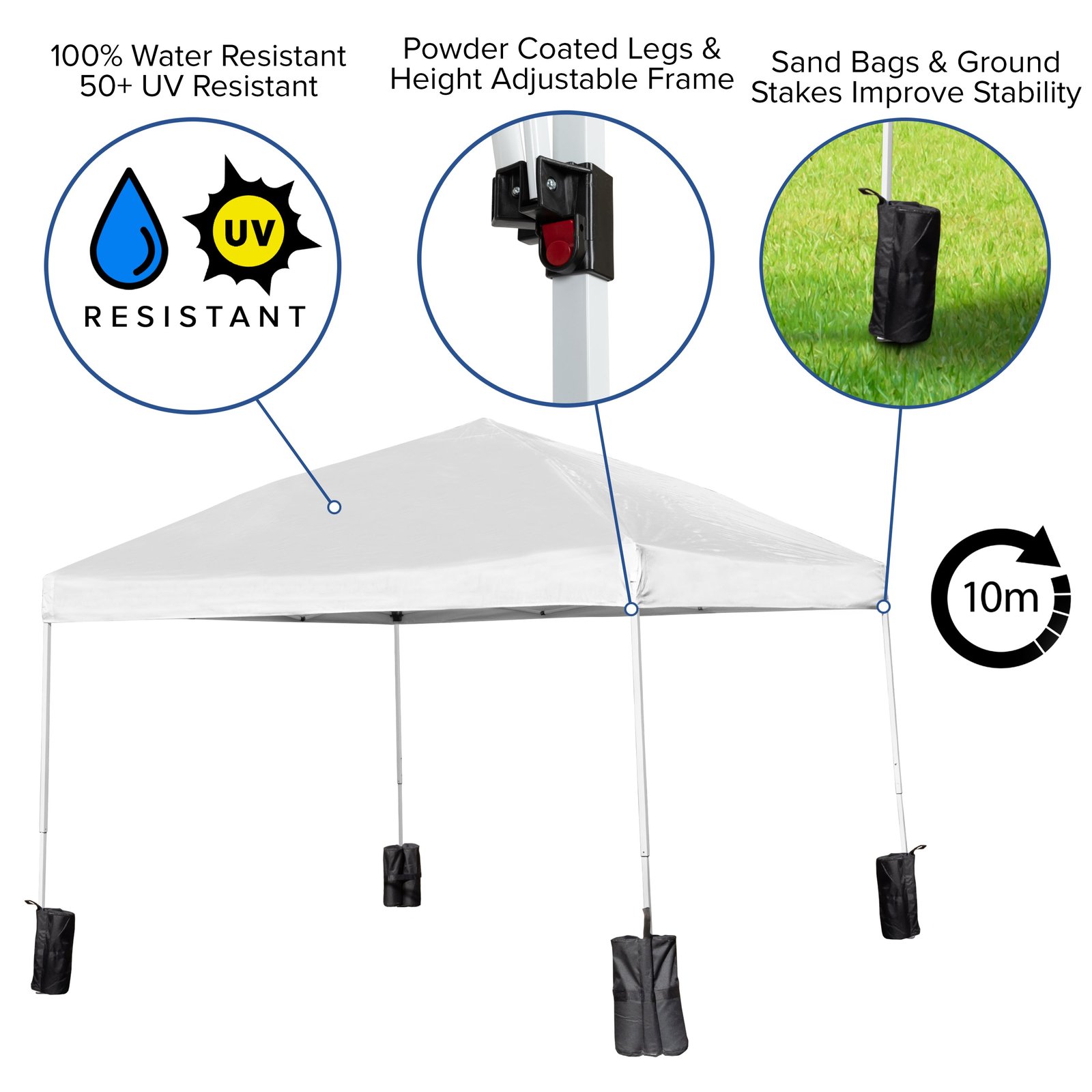 10'x10' Pop Up Straight Leg Canopy Tent With Sandbags and Wheeled Case