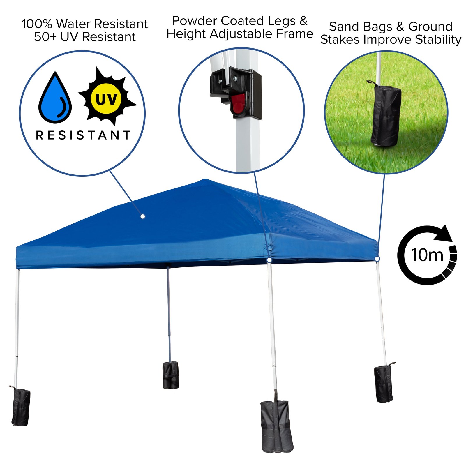 10'x10' Pop Up Straight Leg Canopy Tent With Sandbags and Wheeled Case