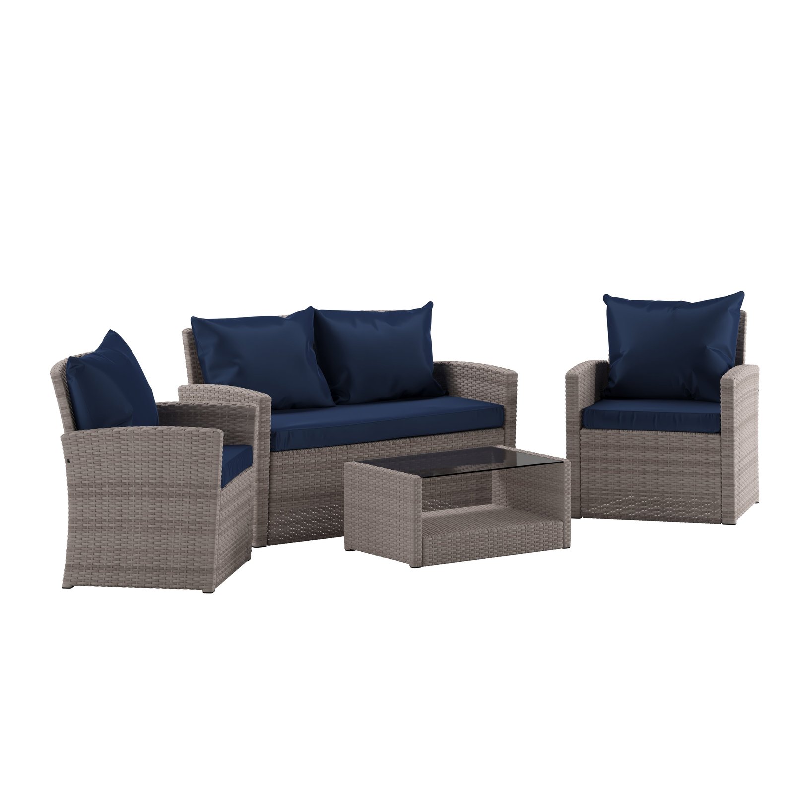4 Piece Patio Set with Gray Back Pillows & Seat Cushions - Outdoor Seating
