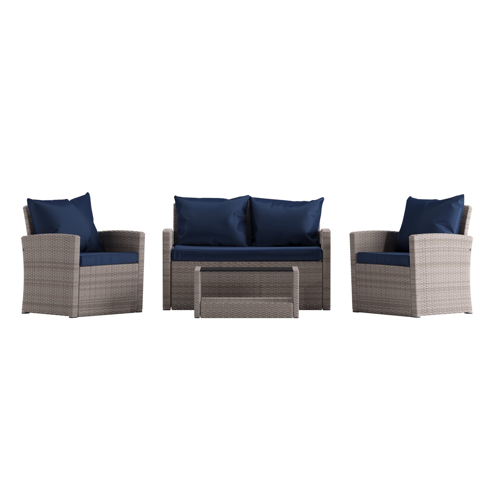 4 Piece Patio Set with Gray Back Pillows & Seat Cushions - Outdoor Seating