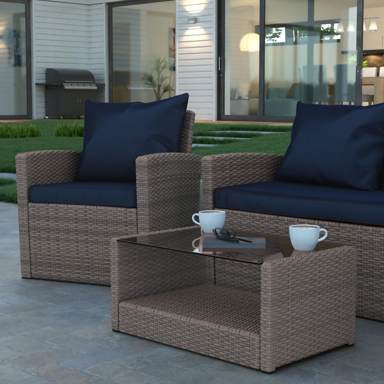 4 Piece Patio Set with Gray Back Pillows & Seat Cushions - Outdoor Seating