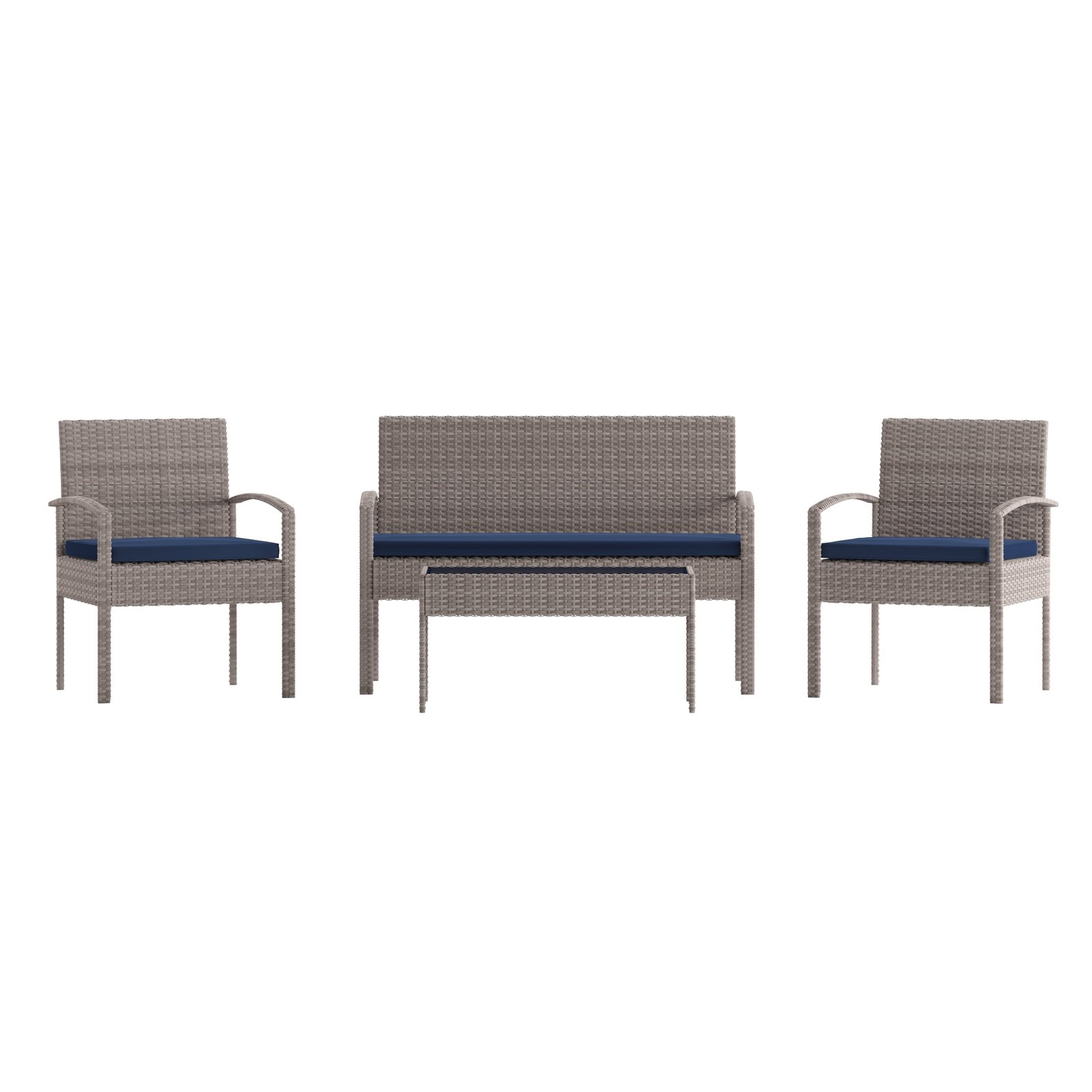 4 Piece Patio Set with Steel Frame and Cushions - Outdoor Seating