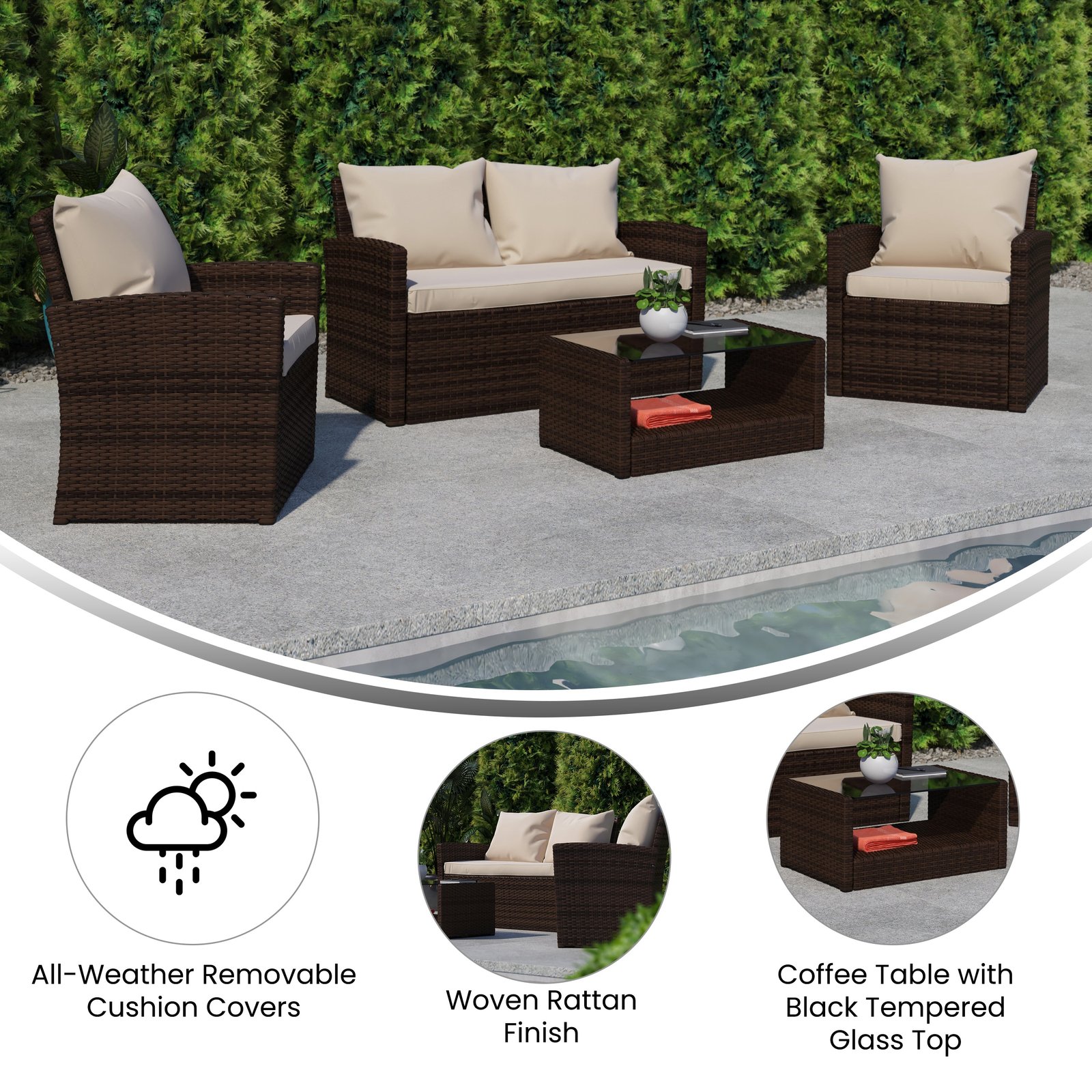 4 Piece Patio Set with Gray Back Pillows & Seat Cushions - Outdoor Seating