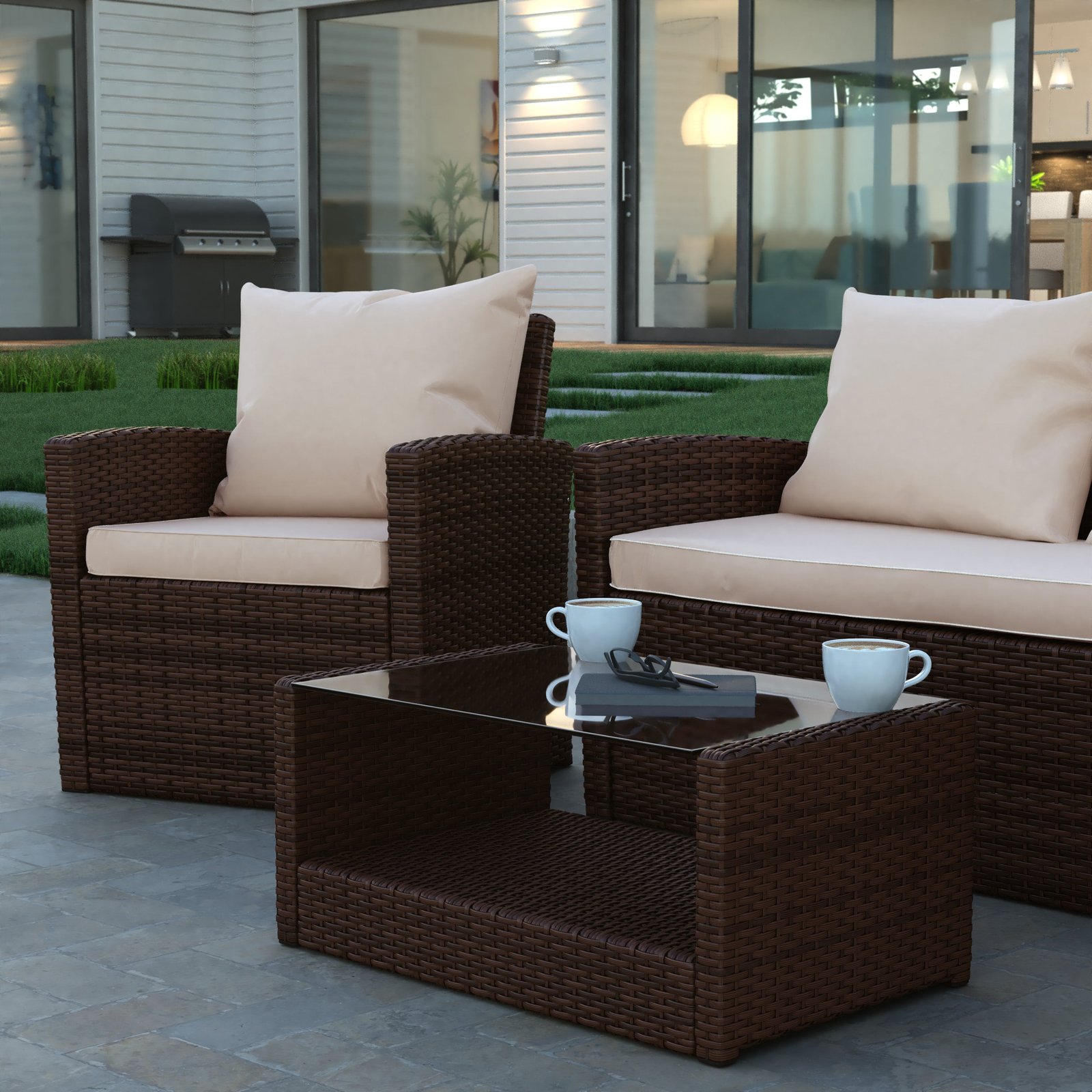 4 Piece Patio Set with Gray Back Pillows & Seat Cushions - Outdoor Seating
