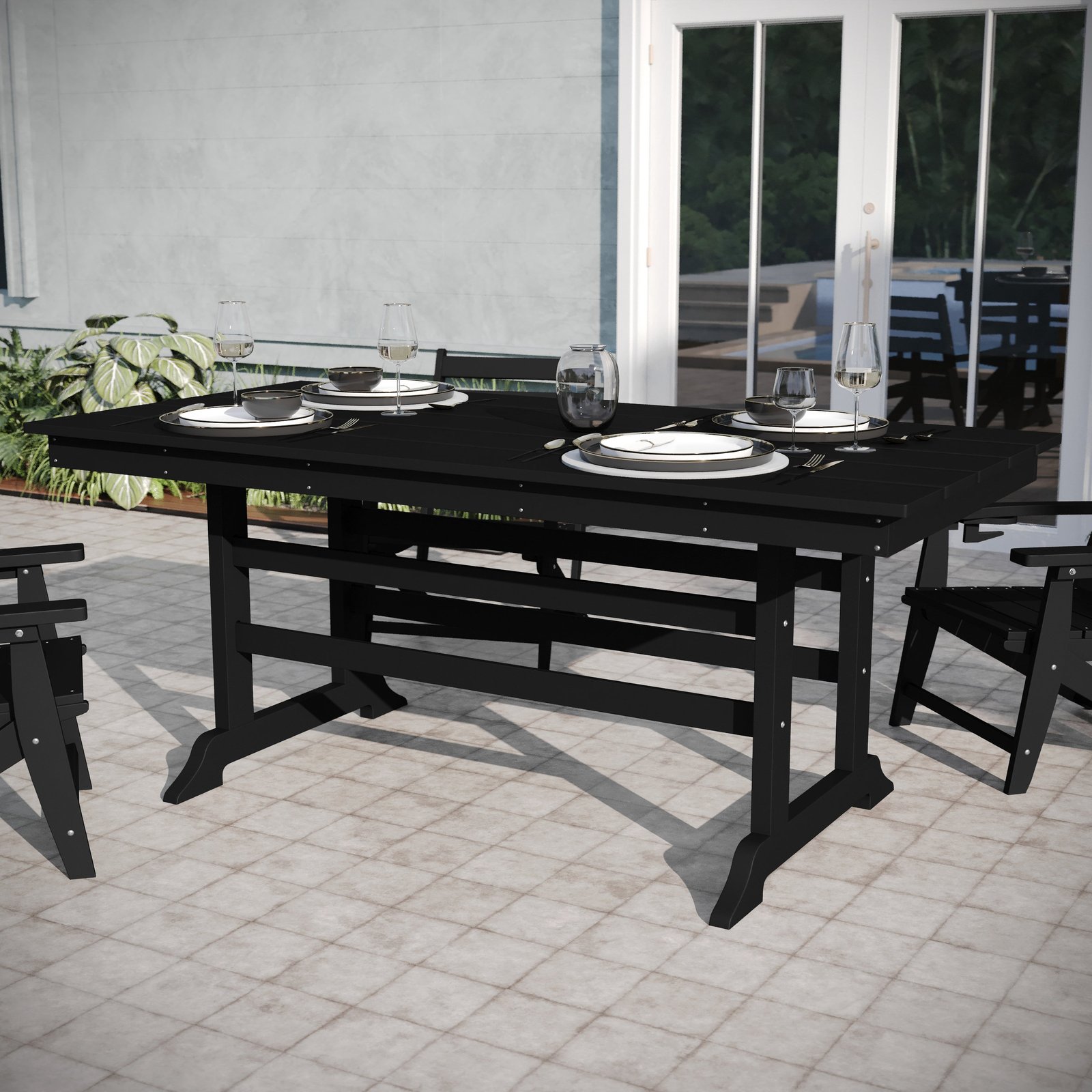 Indoor-Outdoor Rectangle Adirondack Dining Table for 6 with Recycled HDPE Construction