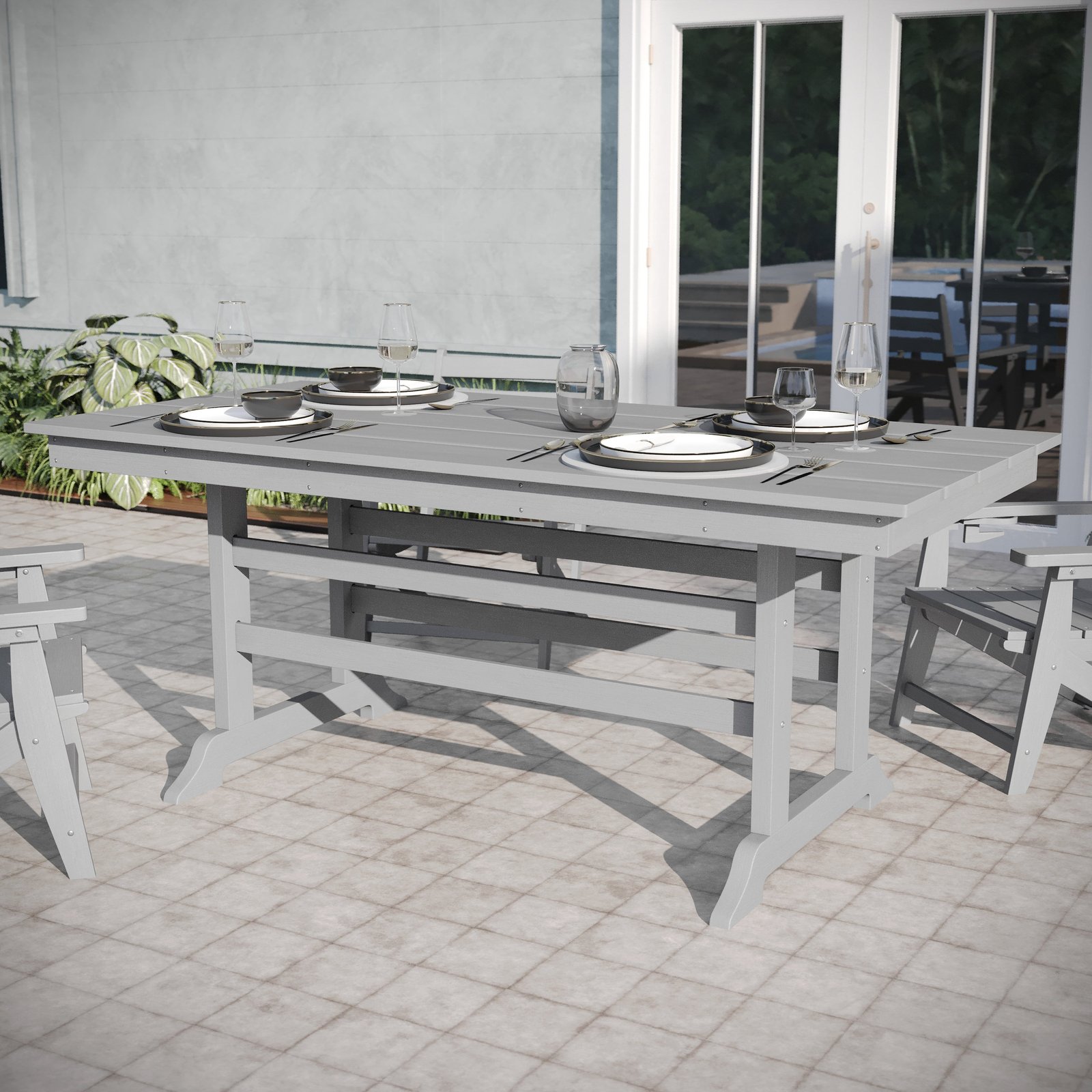 Indoor-Outdoor Rectangle Adirondack Dining Table for 6 with Recycled HDPE Construction