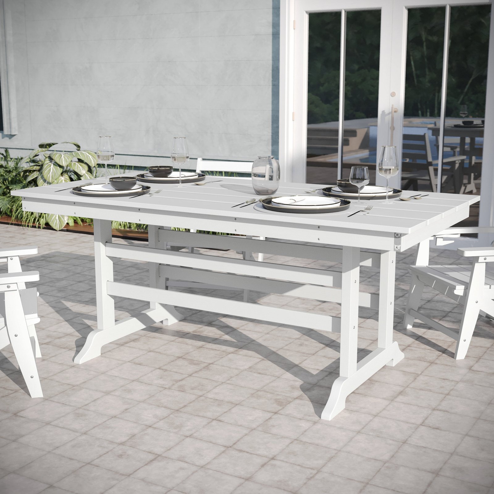 Indoor-Outdoor Rectangle Adirondack Dining Table for 6 with Recycled HDPE Construction