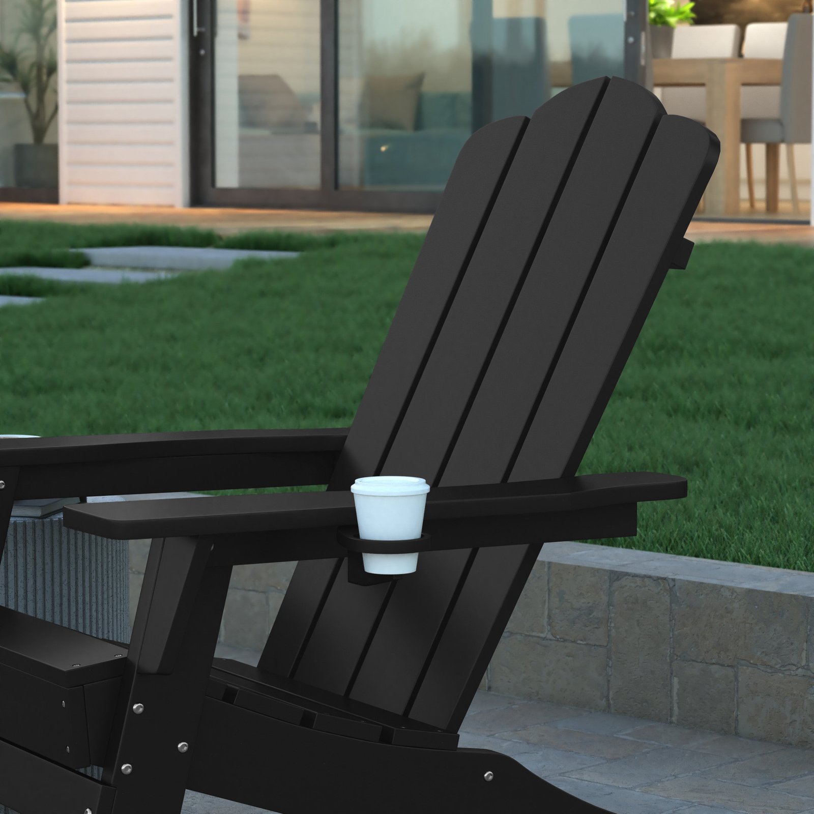 Adirondack Rocking Chair with Cup Holder, Weather Resistant HDPE Adirondack Rocking Chair