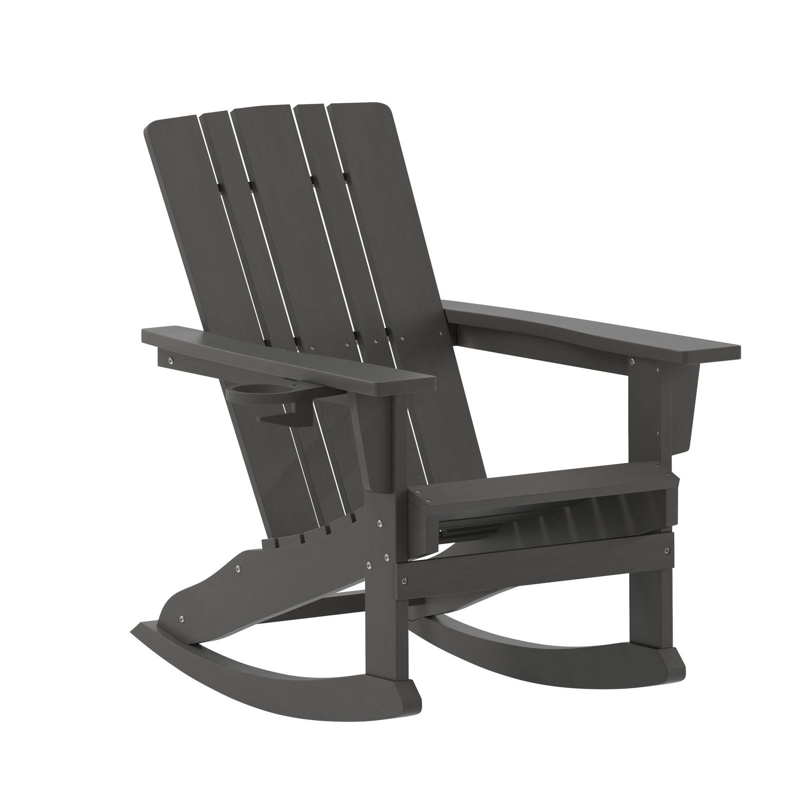 Adirondack Rocking Chair with Cup Holder, Weather Resistant HDPE Adirondack Rocking Chair