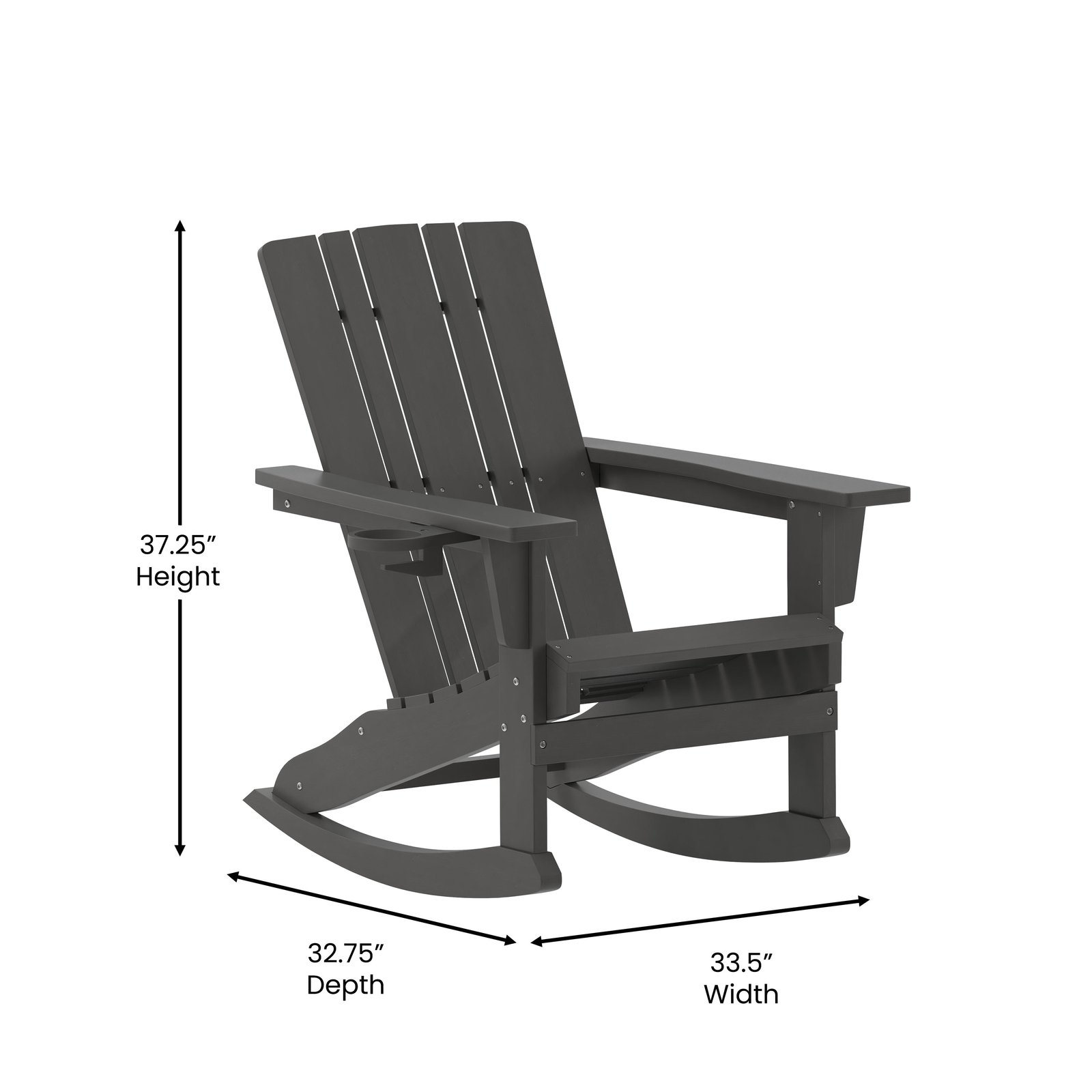Adirondack Rocking Chair with Cup Holder, Weather Resistant HDPE Adirondack Rocking Chair