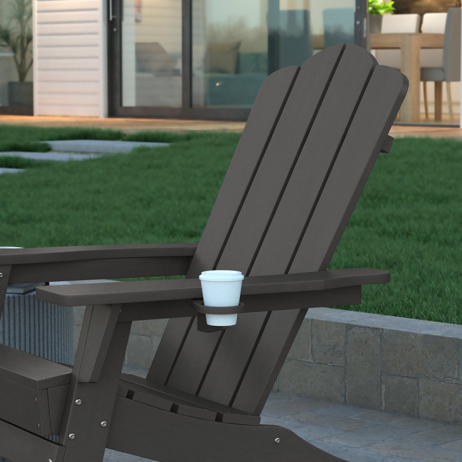 Adirondack Rocking Chair with Cup Holder, Weather Resistant HDPE Adirondack Rocking Chair