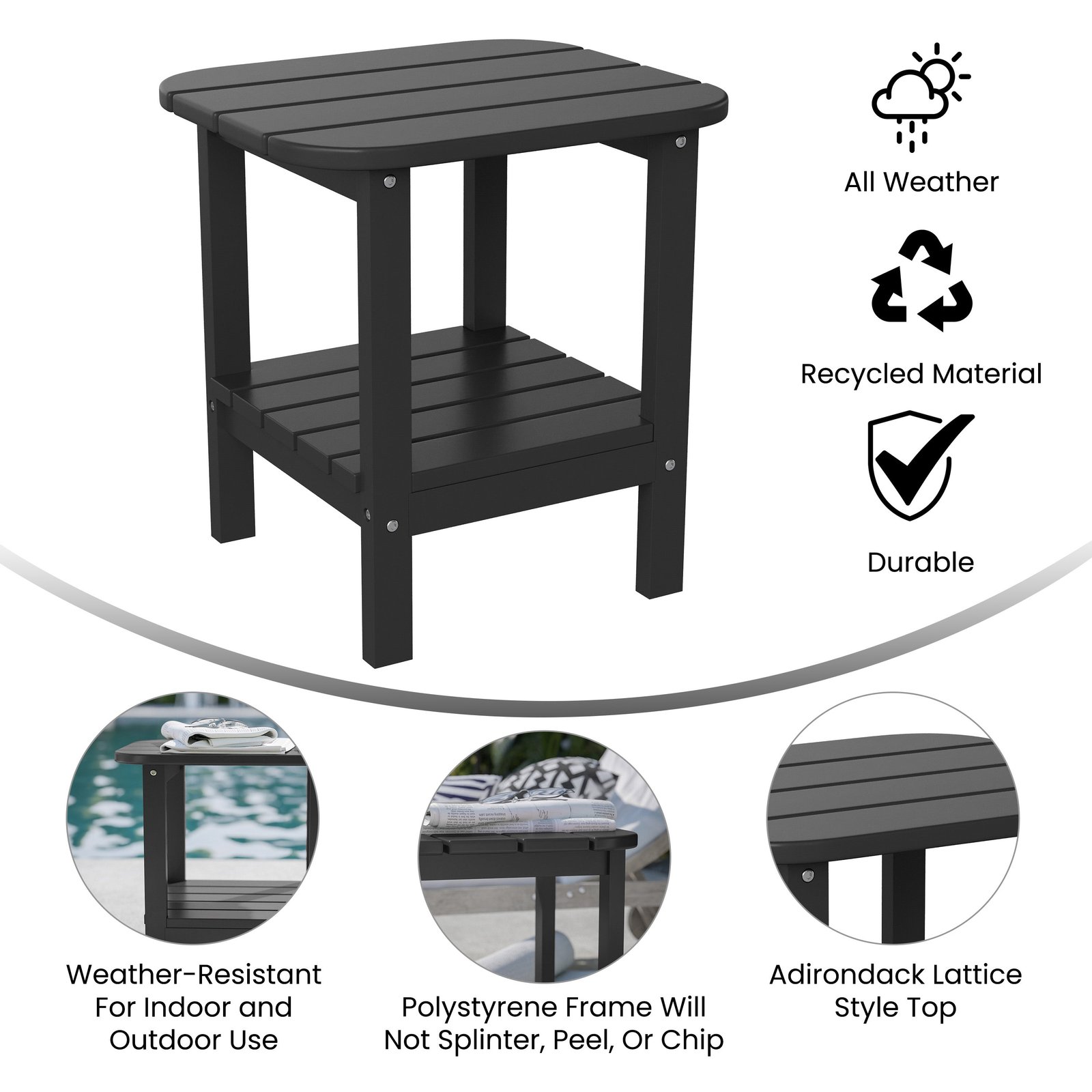 Two Tier Polyresin Adirondack Side Table - All-Weather for Indoor/Outdoor Use
