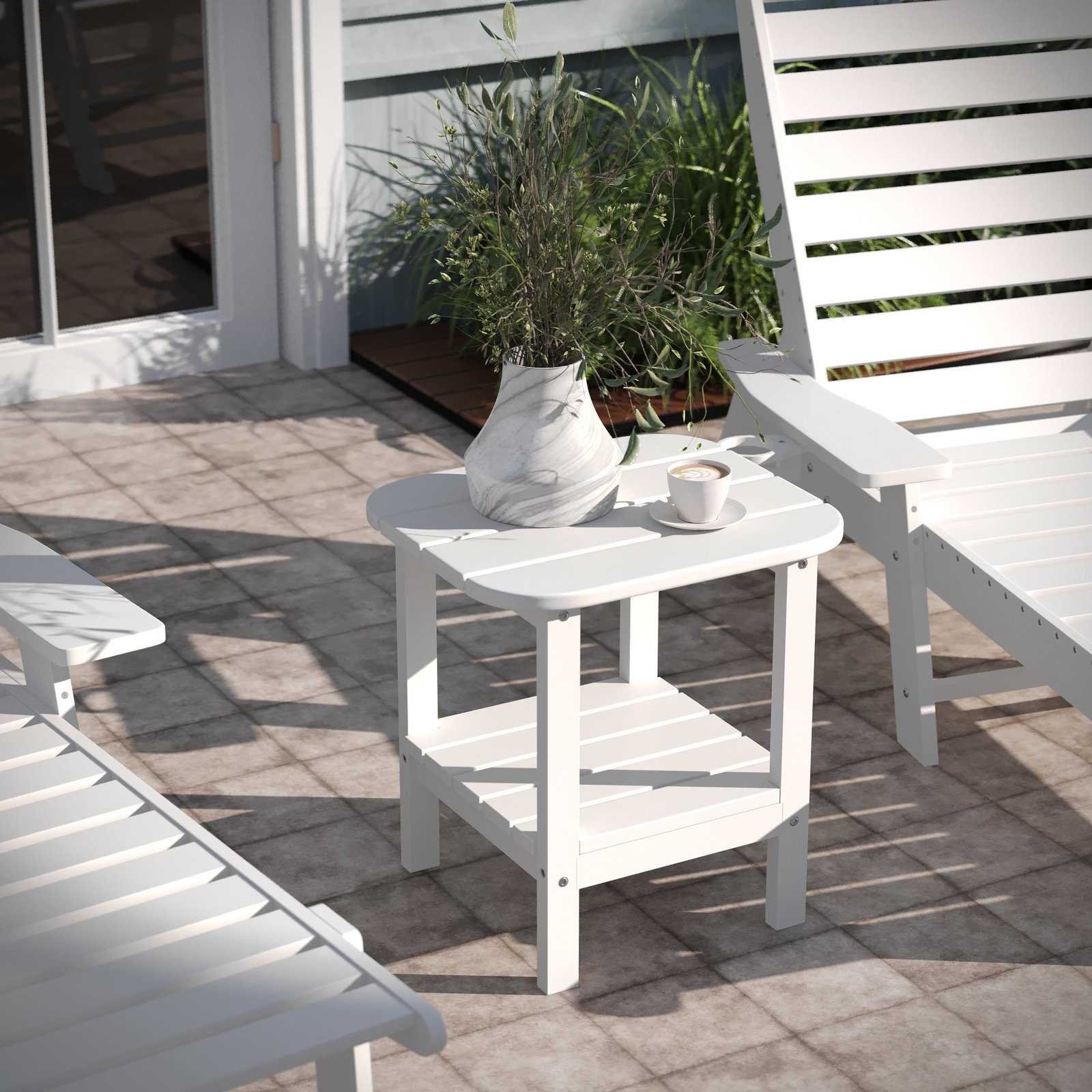Two Tier Polyresin Adirondack Side Table - All-Weather for Indoor/Outdoor Use