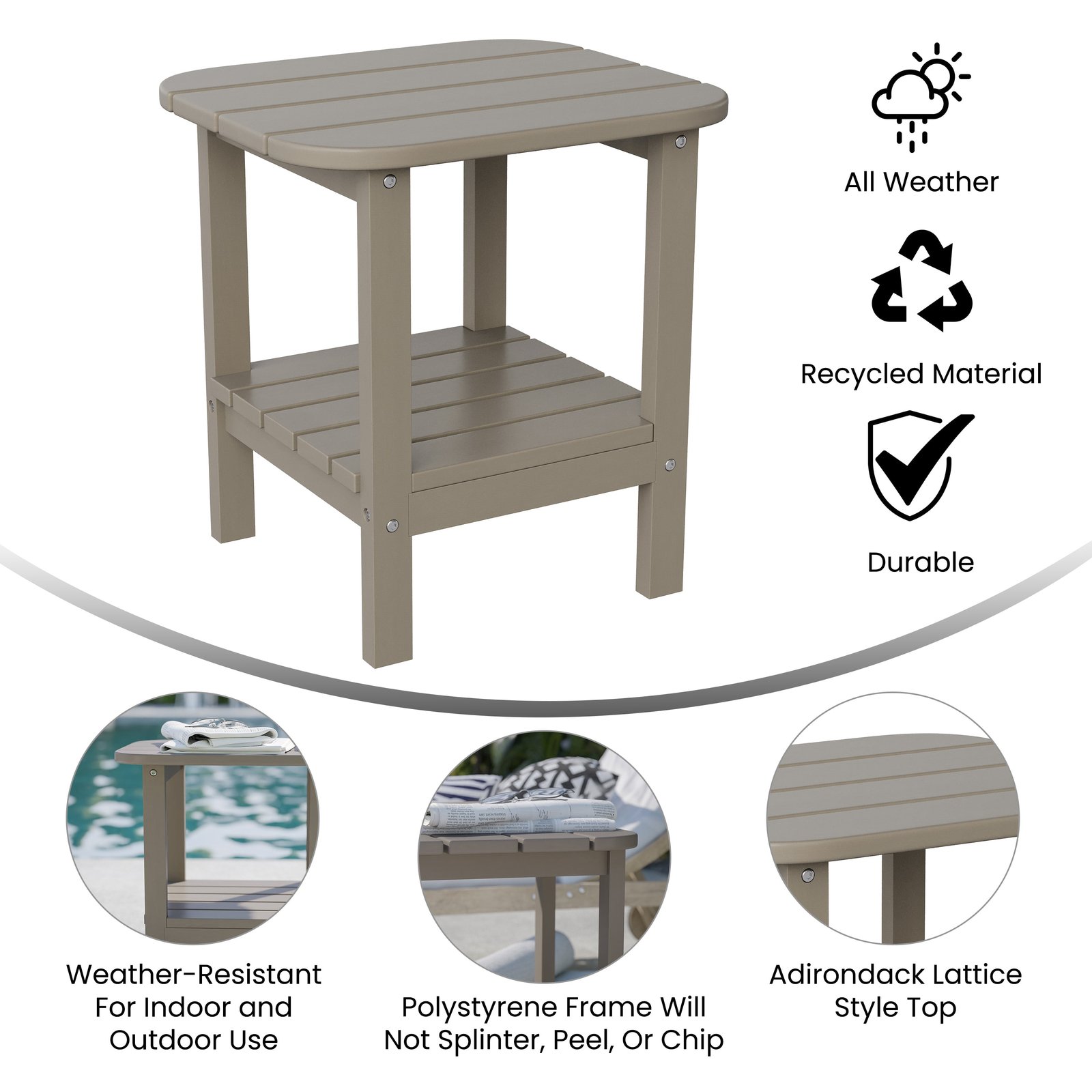 Two Tier Polyresin Adirondack Side Table - All-Weather for Indoor/Outdoor Use