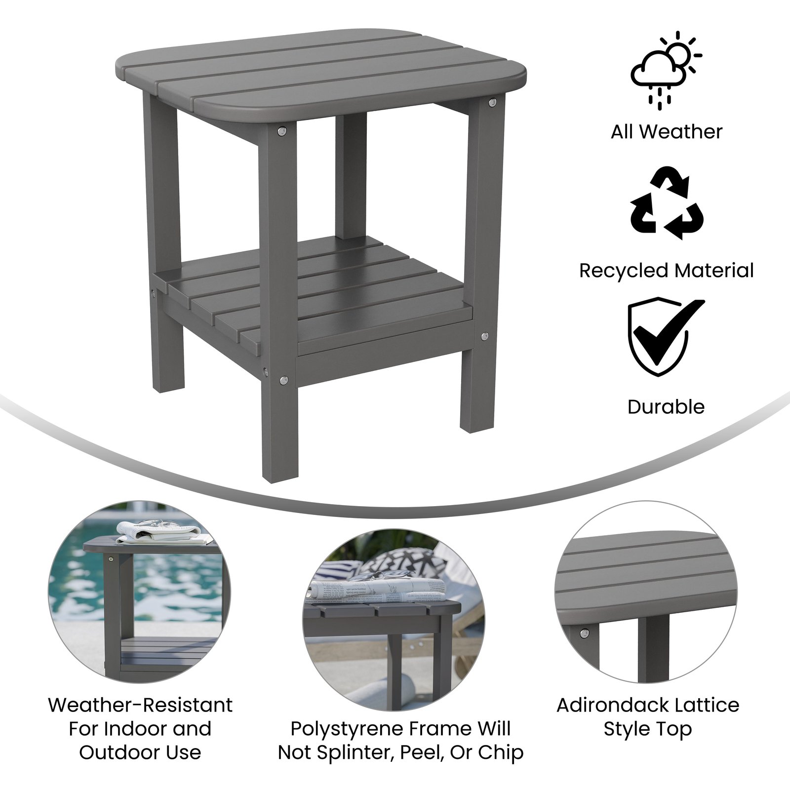 Two Tier Polyresin Adirondack Side Table - All-Weather for Indoor/Outdoor Use