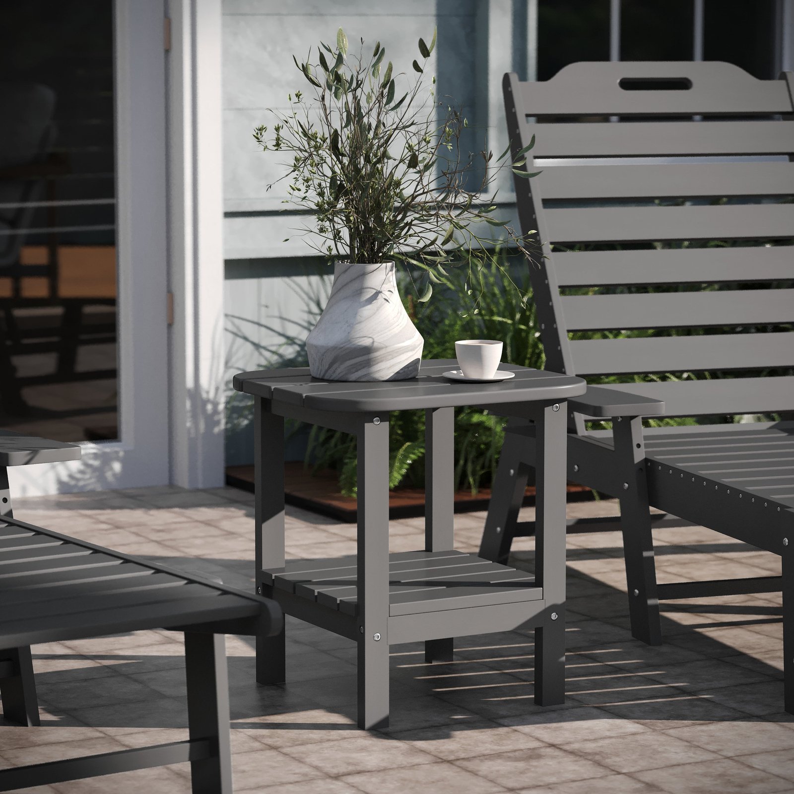 Two Tier Polyresin Adirondack Side Table - All-Weather for Indoor/Outdoor Use