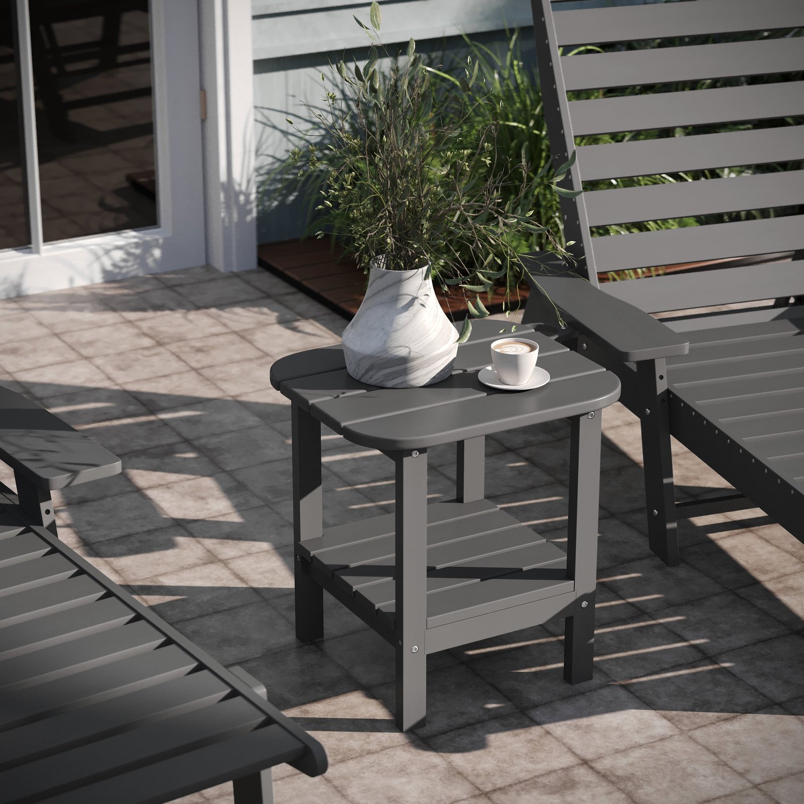 Two Tier Polyresin Adirondack Side Table - All-Weather for Indoor/Outdoor Use