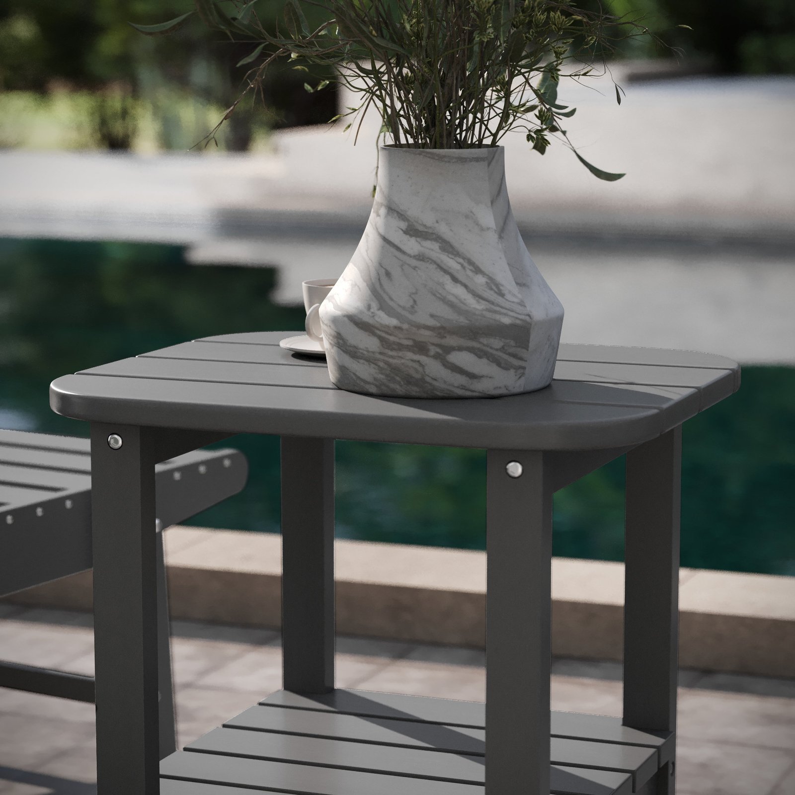 Two Tier Polyresin Adirondack Side Table - All-Weather for Indoor/Outdoor Use