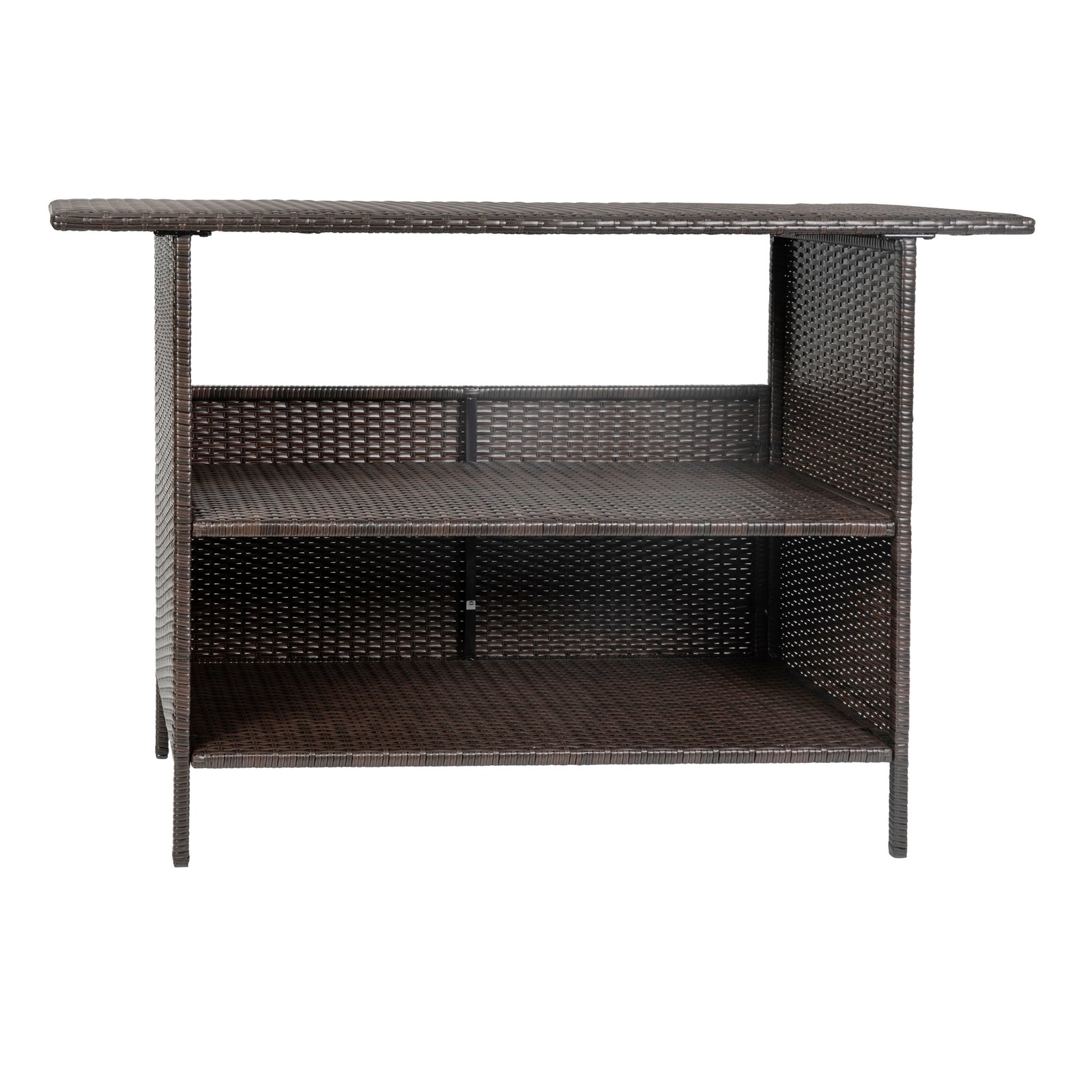 Wicker Rattan Counter Height Bar Table for Indoor/Outdoor Use with Inner Shelf and Bar Top